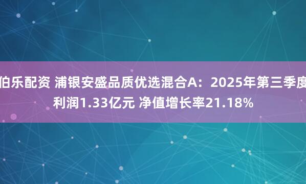 伯乐配资 浦银安盛品质优选混合A：2025年第三季度利润1.33亿元 净值增长率21.18%