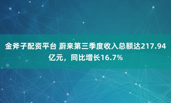 金斧子配资平台 蔚来第三季度收入总额达217.94亿元，同比增长16.7%