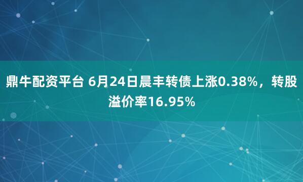 鼎牛配资平台 6月24日晨丰转债上涨0.38%，转股溢价率16.95%